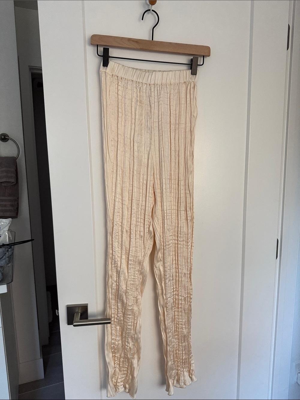 Weekend Stories Cream Pleated Straight-Leg Pants